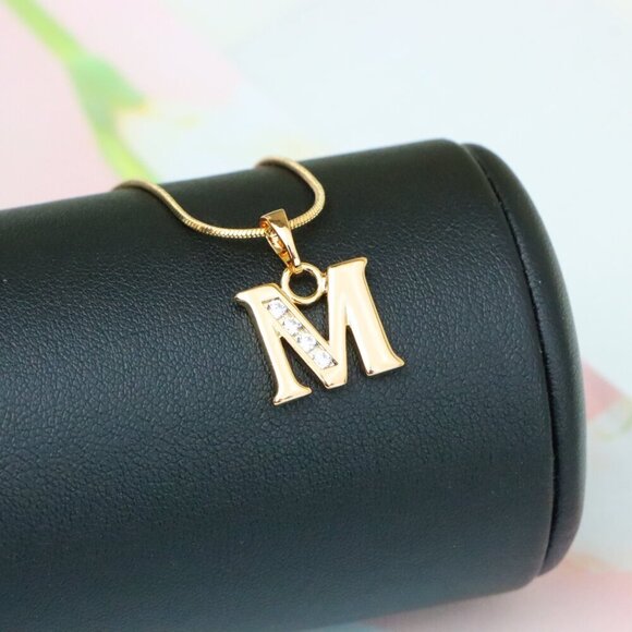 "Rose Gold Letter M Pendant with Crystals – 18K Gold Plated Charm, XPPT1362 - Picture 13 of 13